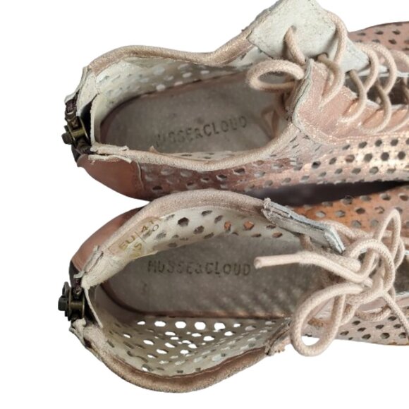 Musse & Cloud Aiden Perforate Metallic Pink Lace Up Open Toe Flat Sandals. - Picture 10 of 10